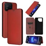 Per ASUS ROG Phone 8 Custodia per cellulare in pelle con texture in fibra di carbonio (marrone)