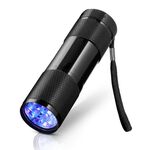 Mini torcia a 9 LED 395nm con rilevamento dei raggi ultravioletti (nera)