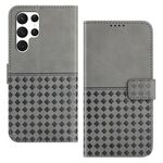Custodia per telefono in pelle con blocco RFID in tessuto goffrato per Samsung Galaxy S22 Ultra 5G (grigio)