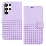 Custodia per telefono in pelle con blocco RFID in tessuto goffrato per Samsung Galaxy S22 Ultra 5G (viola)