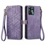 Per OPPO Reno11 F 5G Custodia per telefono in pelle con cerniera geometrica portafoglio con fibbia laterale (viola)