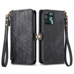 Per OPPO Reno11 F 5G Custodia per telefono in pelle con cerniera geometrica portafoglio con fibbia laterale (nera)
