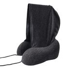 Cuscino portatile per la cura del collo da viaggio con cuscino in memory foam a forma di U con cappuccio (nero)