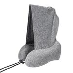 Cuscino portatile per la cura del collo da viaggio con cuscino in memory foam a forma di U con cappuccio (grigio)