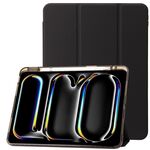 Per iPad Air 11 2024 Custodia tablet in pelle tripla acrilica trasparente (nera)