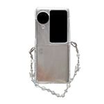 Per OPPO Find N3 Flip Feather Butterfly Pattern PC Fibbia laterale Custodia per telefono antiurto a copertura totale con braccialetto (Piuma)