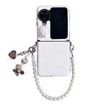 Per OPPO Find N3 Flip Leather Texture 3D Rose Side Buckle Custodia per telefono antiurto a copertura totale con braccialetto di perle (Bianco)