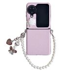 Per OPPO Find N3 Flip Leather Texture 3D Rose Side Buckle Custodia per telefono antiurto a copertura totale con braccialetto di perle (Rosa)
