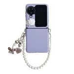 Per OPPO Find N3 Flip Leather Texture 3D Rose Side Buckle Custodia per telefono antiurto a copertura totale con braccialetto di perle (Blu)