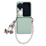 Per OPPO Find N3 Flip Leather Texture 3D Rose Side Buckle Custodia per telefono antiurto a copertura totale con braccialetto di perle (Verde)