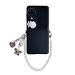 Per OPPO Find N3 Flip Leather Texture 3D Rose Side Buckle Custodia per telefono antiurto a copertura totale con braccialetto di perle (Nero)