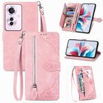 Per OPPO Reno11 F 5G Custodia per telefono in pelle con cerniera fiore in rilievo (rosa)