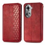 Per OPPO Reno11 5G EU Custodia per cellulare in pelle magnetica pressata con griglia cubica (rossa)