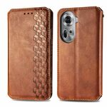 Per OPPO Reno11 5G EU Custodia per cellulare in pelle magnetica pressata con griglia cubica (marrone)