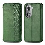 Per OPPO Reno11 5G EU Custodia per telefono in pelle magnetica pressata con griglia cubica (verde)