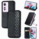 Per OPPO Reno11 F 5G Custodia per telefono in pelle magnetica pressata con griglia cubica (nera)