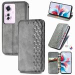 Per OPPO Reno11 F 5G Custodia per telefono in pelle magnetica pressata con griglia cubica (grigio)