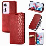 Per OPPO Reno11 F 5G Custodia per telefono in pelle magnetica pressata con griglia cubica (rossa)
