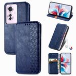 Per OPPO Reno11 F 5G Custodia per telefono in pelle magnetica pressata con griglia cubica (blu)