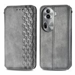 Per OPPO Reno11 Pro 5G EU Custodia per telefono in pelle magnetica pressata con griglia cubica (grigio)