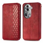 Per OPPO Reno11 Pro 5G Custodia per telefono in pelle magnetica pressata con griglia cubica EU (Rosso)