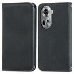 Custodia per telefono in pelle con vibrazione magnetica retrò per OPPO Reno11 5G EU (nero)