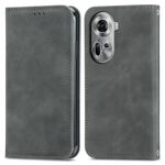 Per OPPO Reno11 5G EU Custodia per telefono in pelle con vibrazione magnetica retrò Skin Feel (grigio)