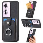 Per OPPO Reno11 F 5G Custodia per telefono a portafoglio con carta ad anello retrò con sensazione di pelle (nera)