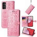 Per Samsung Galaxy A14 5G Cute Cat and Dog Custodia in pelle goffrata (rosa)