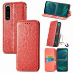 Per Sony Xperia 5 IV Custodia per telefono in pelle magnetica con mandala in fiore (rosso)