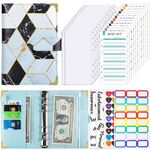 Blocco note A6 in pelle a fogli mobili Budget Book Handbook (marmorizzato-blu)