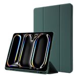 Custodia per tablet ripiegabile in pelle Skin Feel per iPad Pro 13 2024 con slot per penna (verde scuro)