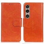 Custodia per telefono in pelle flip con texture nappa per Sony Xperia 1 IV (arancione)