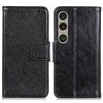 Custodia per telefono in pelle flip con texture nappa per Sony Xperia 1 IV (nera)