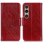 Custodia per telefono in pelle flip con texture nappa per Sony Xperia 1 IV (rossa)