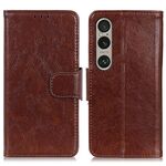 Custodia per telefono in pelle flip con texture nappa per Sony Xperia 1 IV (marrone)