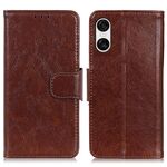 Custodia per telefono in pelle flip con texture nappa per Sony Xperia 10 VI (marrone)