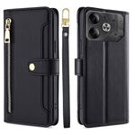Per Tecno Pova 6 5G Custodia per telefono in pelle con cerniera a tracolla con trama di pecora (Nero)