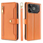 Custodia per telefono in pelle con cerniera a tracolla con trama di pecora per Tecno Pova 6 5G (arancione)
