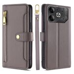 Per Tecno Pova 6 5G Custodia per telefono in pelle con cerniera a tracolla con trama di pecora (grigio)