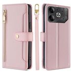 Custodia per cellulare in pelle con cerniera a tracolla con trama di pecora per Tecno Pova 6 5G (rosa)