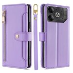Per Tecno Pova 6 5G Custodia per telefono in pelle con cerniera a tracolla con trama di pecora (viola)