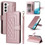 Per Samsung Galaxy S22 5G Custodia per cellulare in pelle con reticolo diamantato (oro rosa)