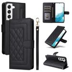 Custodia per cellulare in pelle con reticolo diamantato per Samsung Galaxy S22 5G (nera)