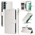 Custodia per cellulare in pelle con reticolo diamantato per Samsung Galaxy S22+ 5G (bianca)