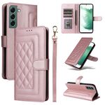 Per Samsung Galaxy S22+ 5G Custodia per cellulare in pelle con reticolo diamantato (oro rosa)