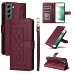 Per Samsung Galaxy S22+ 5G Custodia per cellulare in pelle con reticolo diamantato (vino rosso)