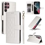 Per Samsung Galaxy S22 Ultra 5G Custodia a flip in pelle con reticolo di diamanti (bianca)