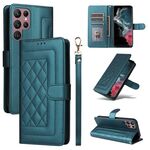 Custodia per cellulare in pelle con reticolo diamantato per Samsung Galaxy S22 Ultra 5G (verde)