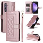 Per Samsung Galaxy S23 FE 5G Custodia per cellulare in pelle con reticolo diamantato (oro rosa)